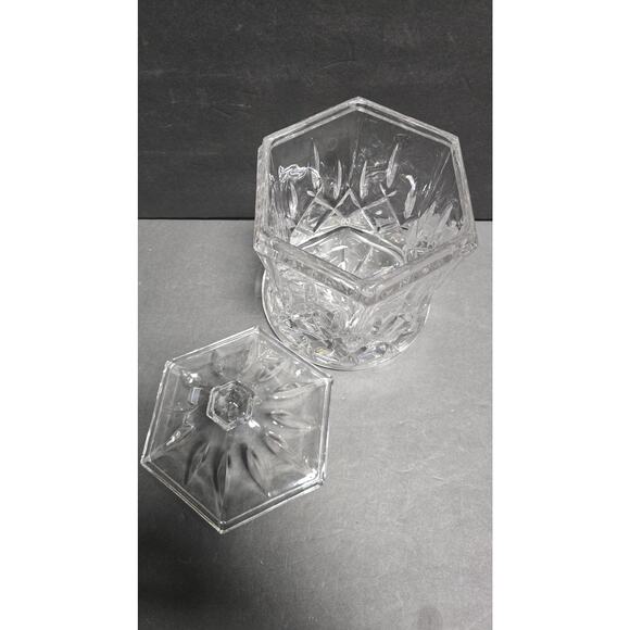 Cut Glass Style Lidded Candy Jar Clear Hexagon Apothecary Diamond Pattern 8.5in - Picture 4 of 6
